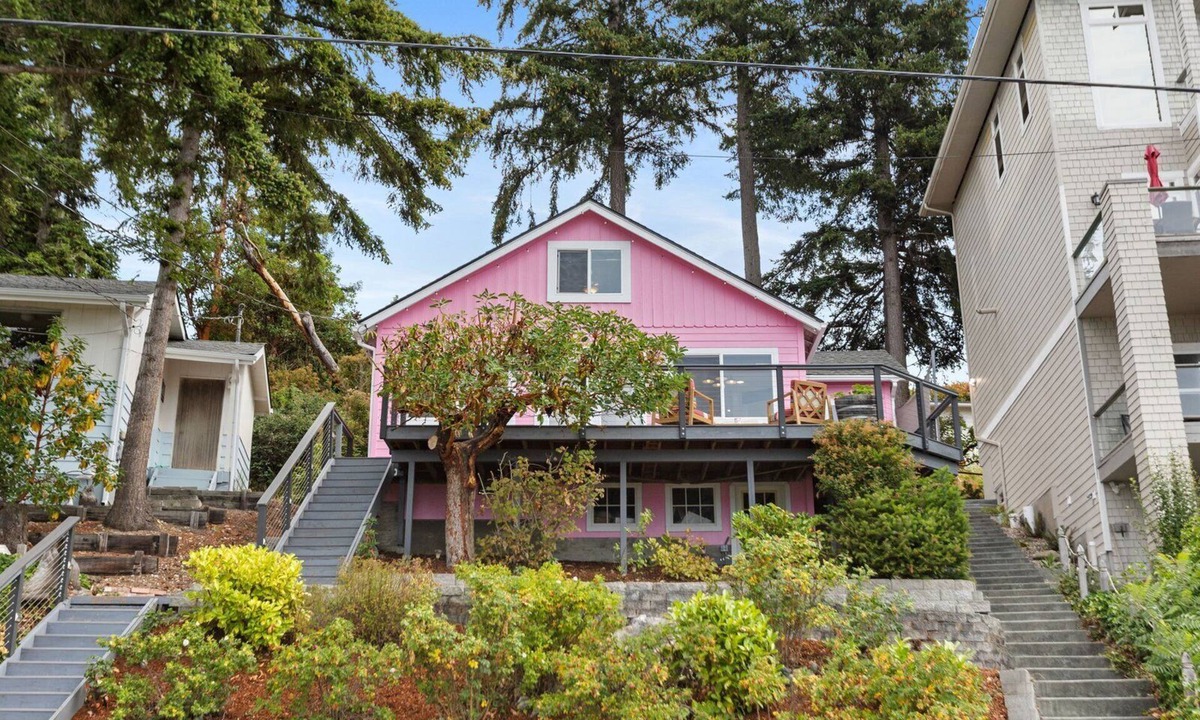 Camano Island House | Darling pink beach house with epic views in a cozy community.