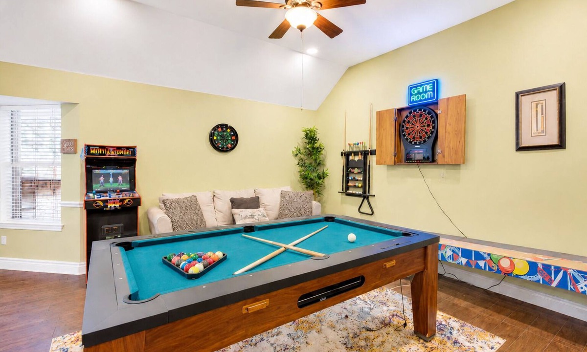 North Richland Hills House | DFW Family Fun Retreat Pool Table Air Hockey Arcade Game Work Space BBQ Firepit