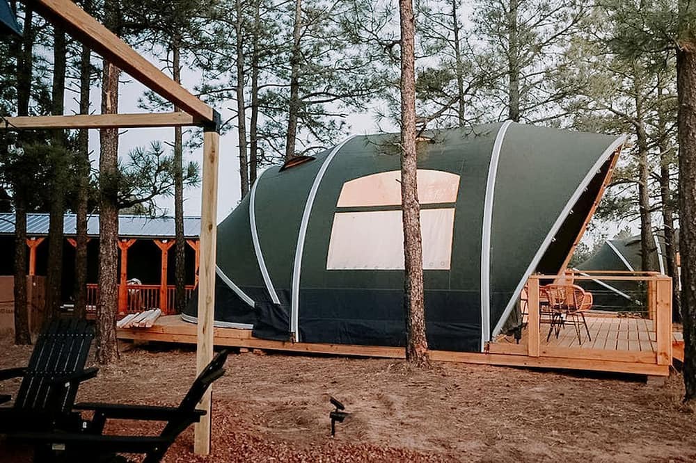 McIntosh RV Rental | Scenic King Glamping Tent with AC & Mountain Views near Mountainair in Torreon, New Mexico