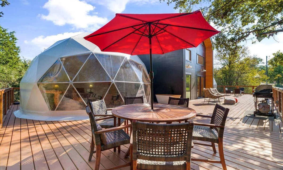 Bastrop County Cabin | Spectacular Two Domes and Lofted Cabin Union with Breathtaking Deck and Indoors in Elgin, Texas