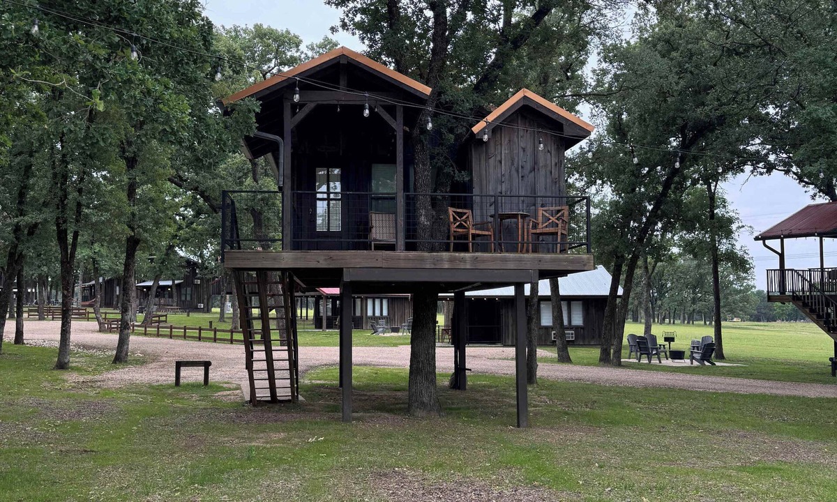 Elm Mott RV Rental | The Blue Jay Treehouse 15MIN to Magnolia & Baylor