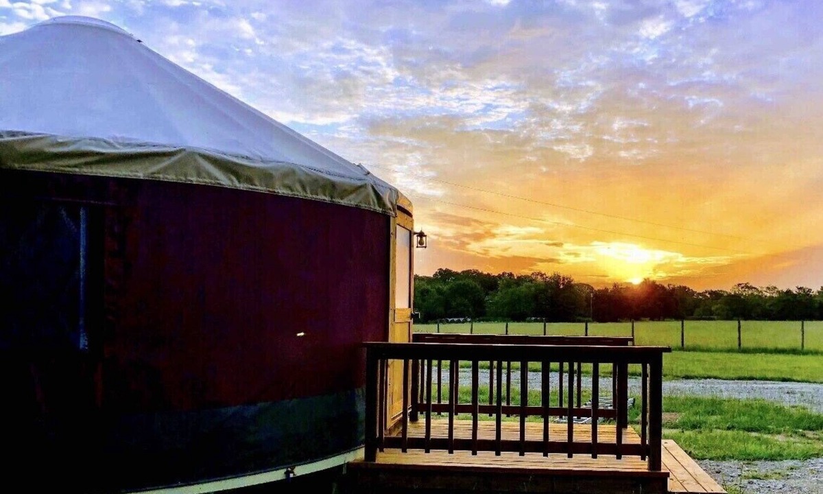 Emory Cabin | The Bluebonnet Yurt is a romantic yurt getaway with private outdoor shower