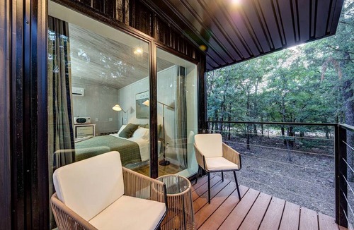 Alvord Cabin | Bright Modern Treehouse with Pickleball Court Near LBJ Grasslands | Alvord, Texas