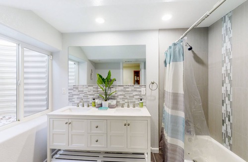Fountain House | Dog-friendly home with hot tub, enclosed yard, fireplace, washer/dryer, & AC