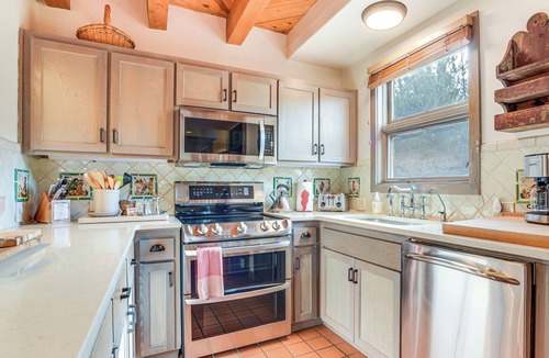 Nambe Pueblo House | Heated Pool Access! Mtn-View Santa Fe Home, Patio
