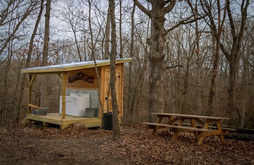 Girard RV Rental | Secluded Luxury Camping Tent on Otter Lake near Girard, Illinois