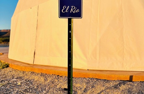Terlingua RV Rental | Southern Boho inspired Geodesic Dome nestled up next to Big Bend National Park.