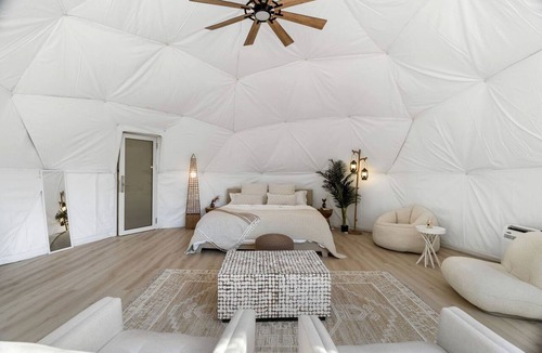 Bastrop County Cabin | Spectacular Two Domes and Lofted Cabin Union with Breathtaking Deck and Indoors in Elgin, Texas