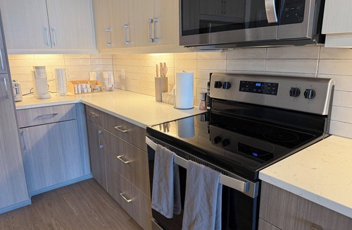 Frisco Square Apartment | Top-Floor Luxury Retreat, King Bed, Full Kitchen, Private Balcony