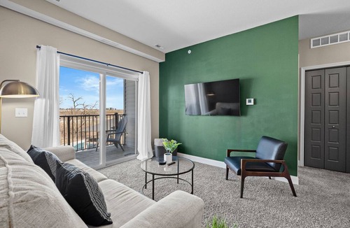 West Des Moines Apartment | Top Floor, Modern & Upgraded with Pool Views