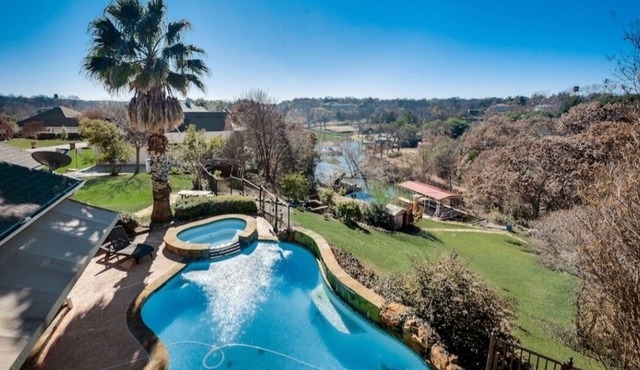 A summer boat dock & a pool