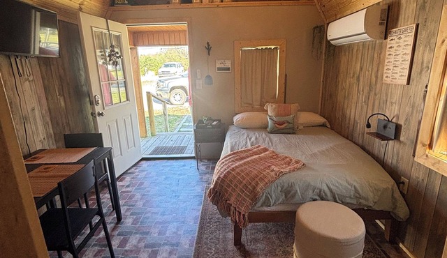 Cozy cabin features features queen pullout and twin in loft. Pet friendly