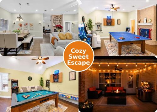 DFW Family Fun Retreat Game Room Pool Table Air Hockey Arcade Work Space Grill BBQ Firepit
