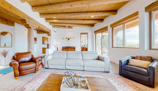 Idyllic mountain-view retreat with luxe interior & private sunset-view hot tub