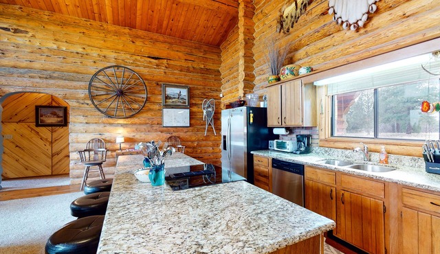 Log home with firepit, deck, & mountain view - dogs OK
