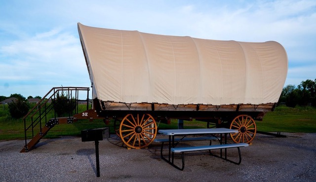 Rustic Conestoga Glamping Covered Wagon for Amazing Getaways to Oklahoma Farm
