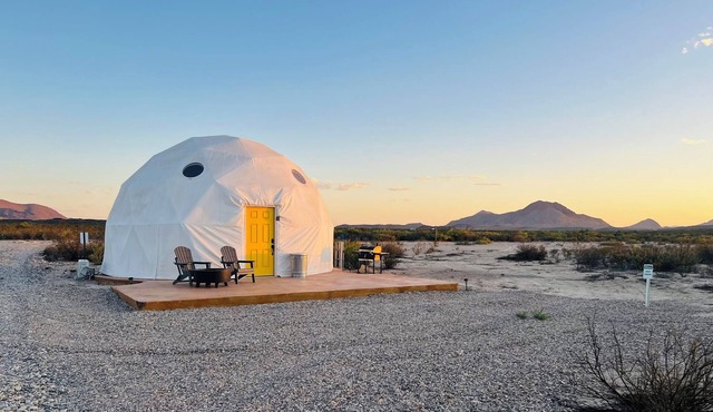 Southern Boho inspired Geodesic Dome nestled up next to Big Bend National Park.